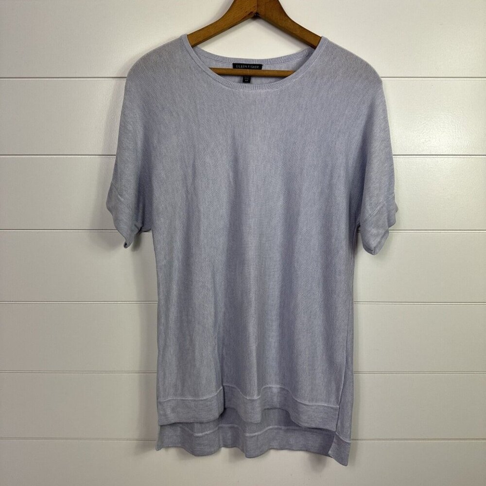 Eileen Fisher Dolman Short Sleeve Pullover Sweater Light Blue sz S